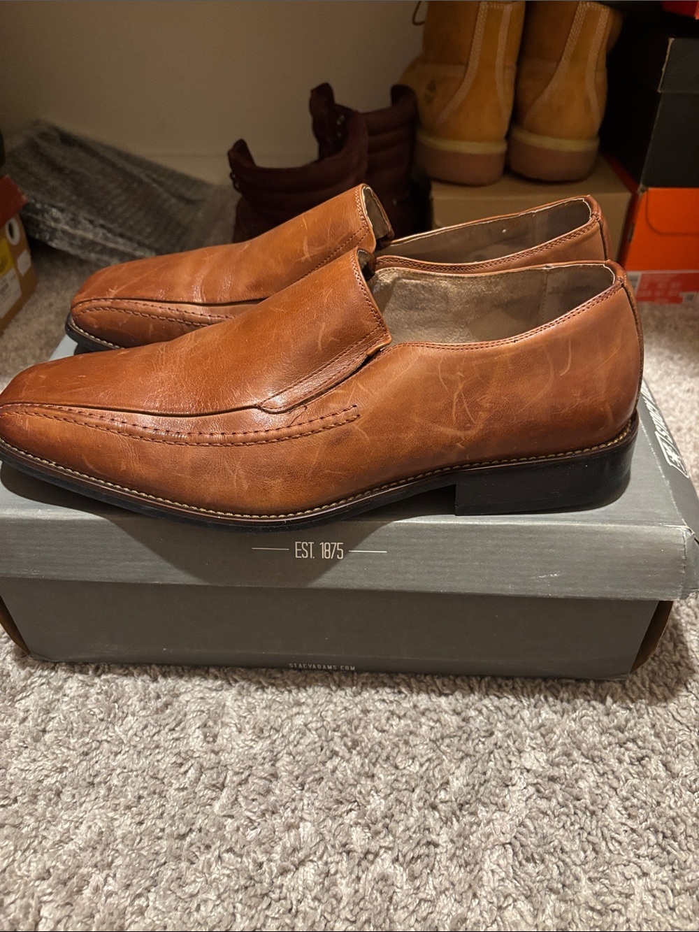 Stacy Adams Tan Leather Slip-On Loafers